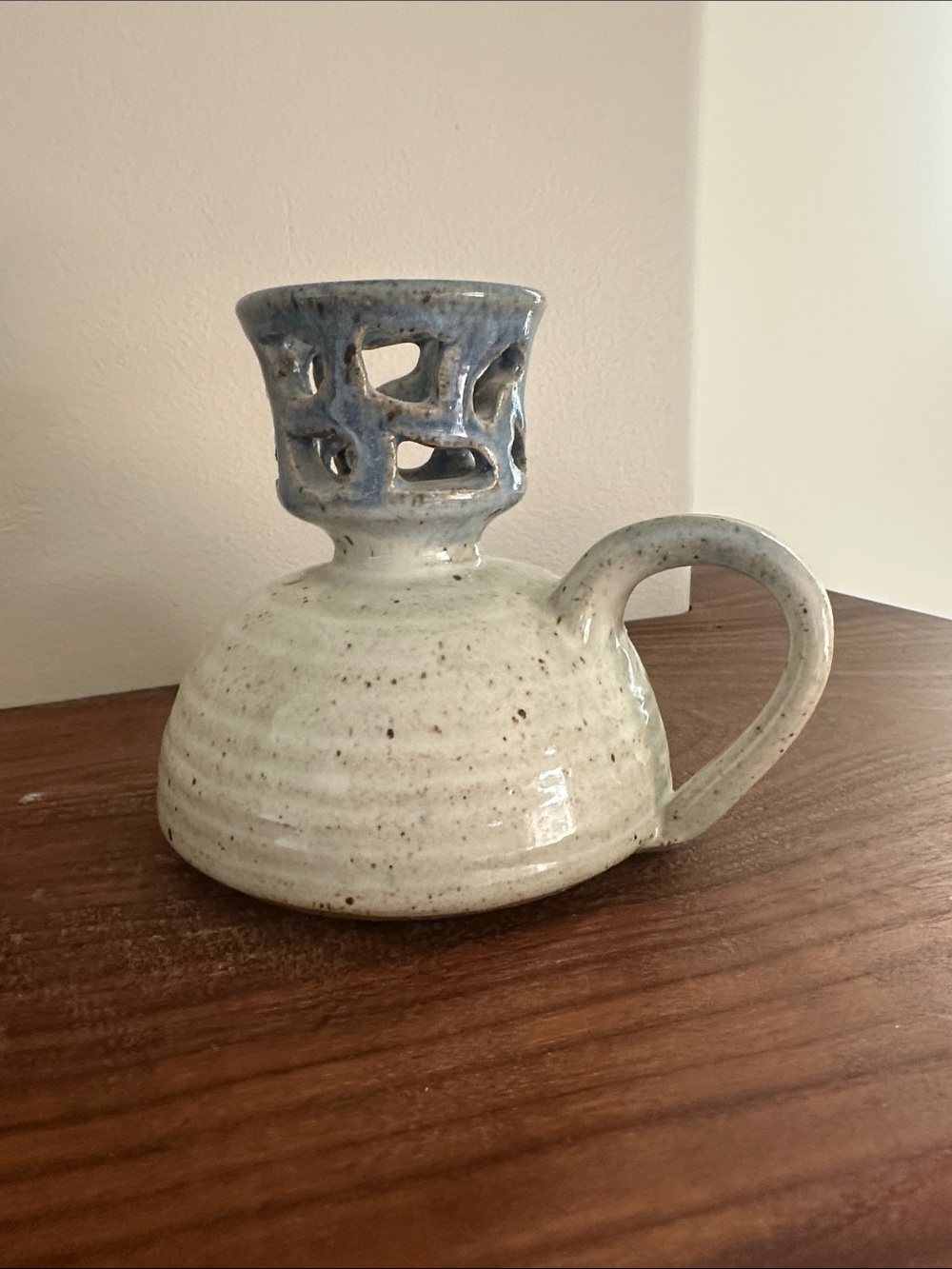 Vintage Korn Studios Art Pottery Candle Holder Lantern Speckled Glaze - Signed